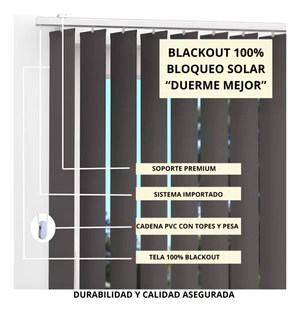 Cortina Banda Vertical Blackout Premium Ancho 180x220 Alto - Imagen 6