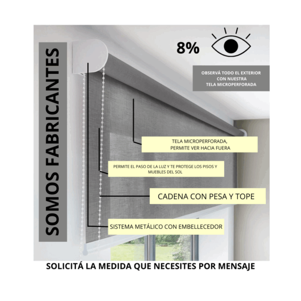 Cortina Roller Sun Screen 8% Ancho 080x100 Alto Decorar Hogar - Imagen 2