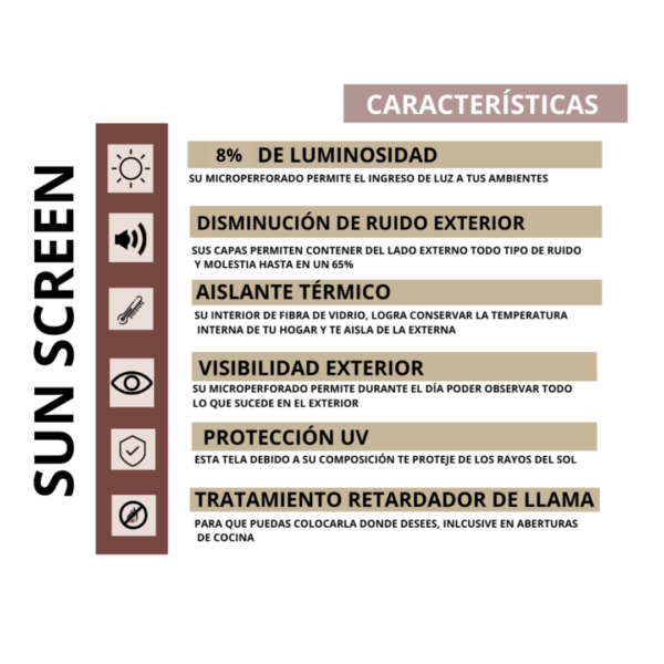 Cortina Roller Sun Screen 8% Ancho 080x100 Alto Decorar Hogar - Imagen 4
